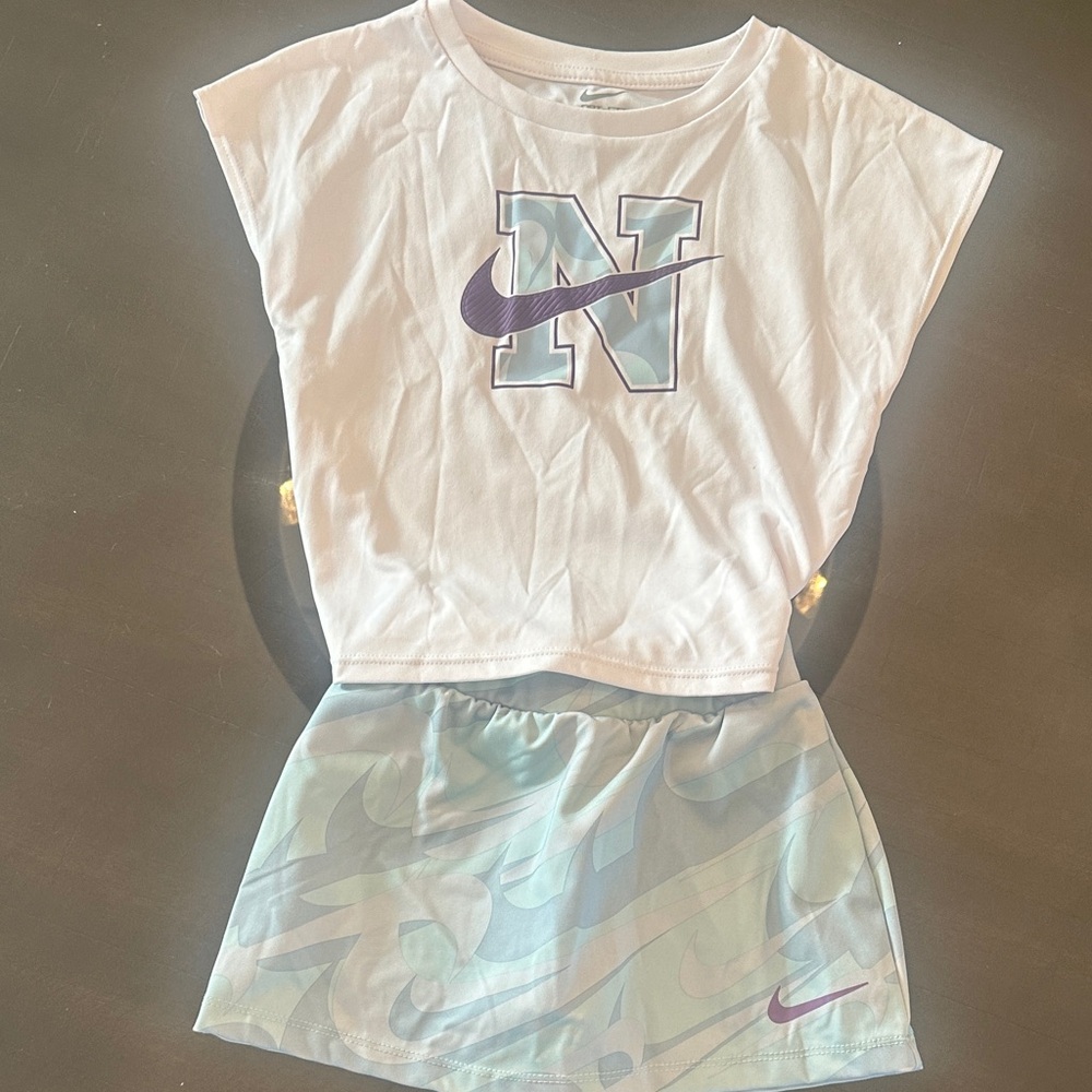 Nike White Top and Blue Skort Set